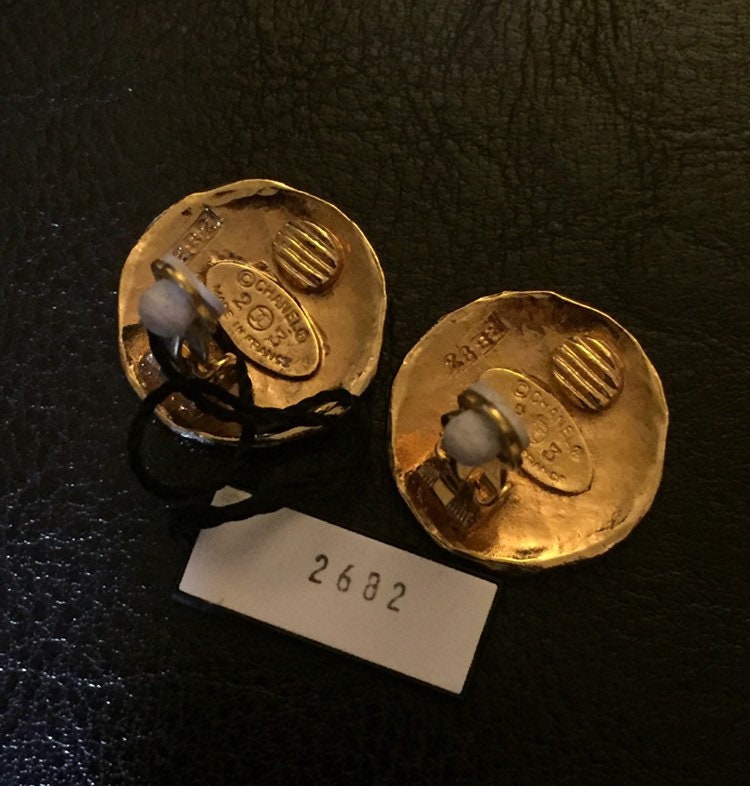 Authentic 1980's Vintage CHANEL Lion Earrings Chanel Logo Authentic 1980's Vintage CHANEL Lion Earrings Chanel Logo