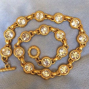 Vintage Bijoux Gripoix Matte Gold Chunky Crystal Leslie Block Necklace Toggle Clasp 16 inch