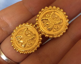 Beautiful FENDI Zucca Janus Coin Round Clip On Earrings