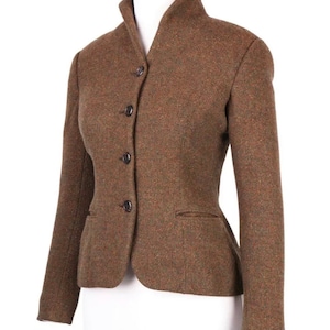 Ralph Lauren Black Label Chaqueta de lana marrón texturizada ecuestre Talla 2 Hecho en Italia