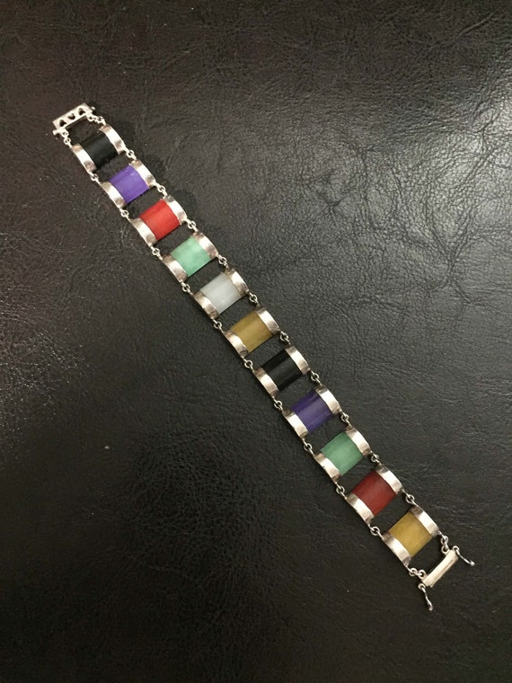 Vintage Sterling Silver Multi-Color Cylinder Jade 