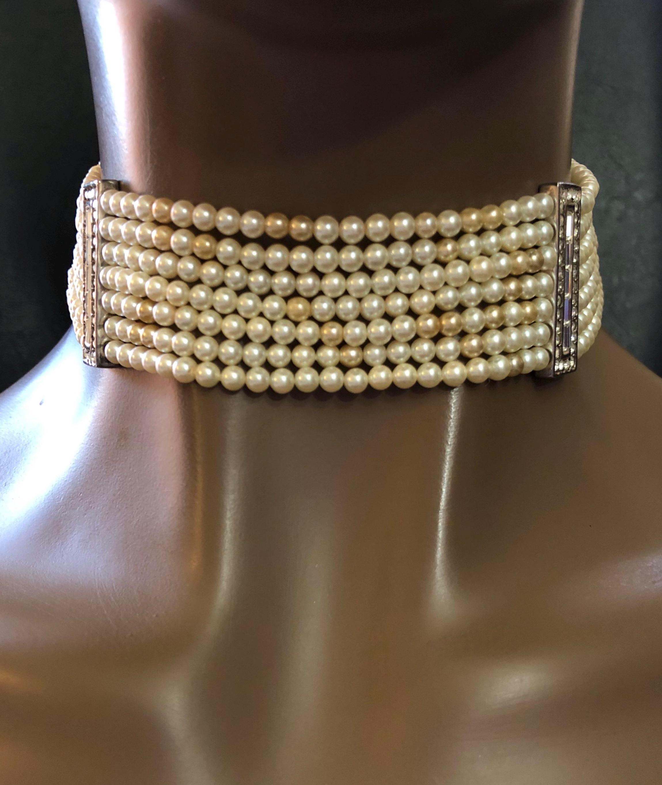 Vintage Ralph Lauren Pearl Collar Necklace, Sterling Silver