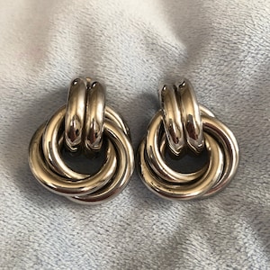 Vintage Givenchy Love Knot Door Knocker Large Earrings Silvertone Triple Hoops
