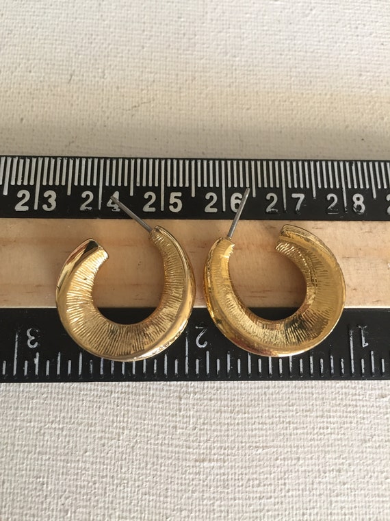 Vintage Wide Gold Hoop pave crystal earrings - image 3