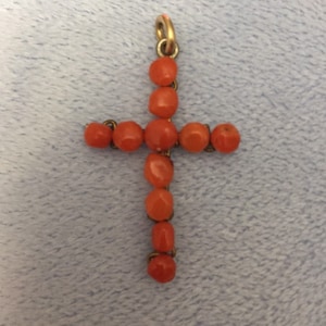 Victorian salmon red coral Cross pendant