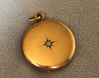 American Antique Art Deco Blackinton Co. W. & S. Photo Locket Pendant W/Fire Opal
