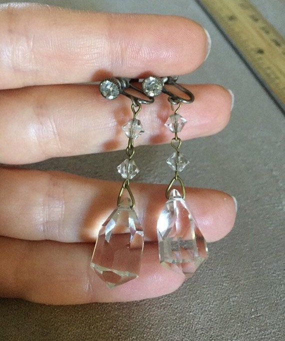 Antique Rock Crystal earrings Large Art Deco Earr… - image 6