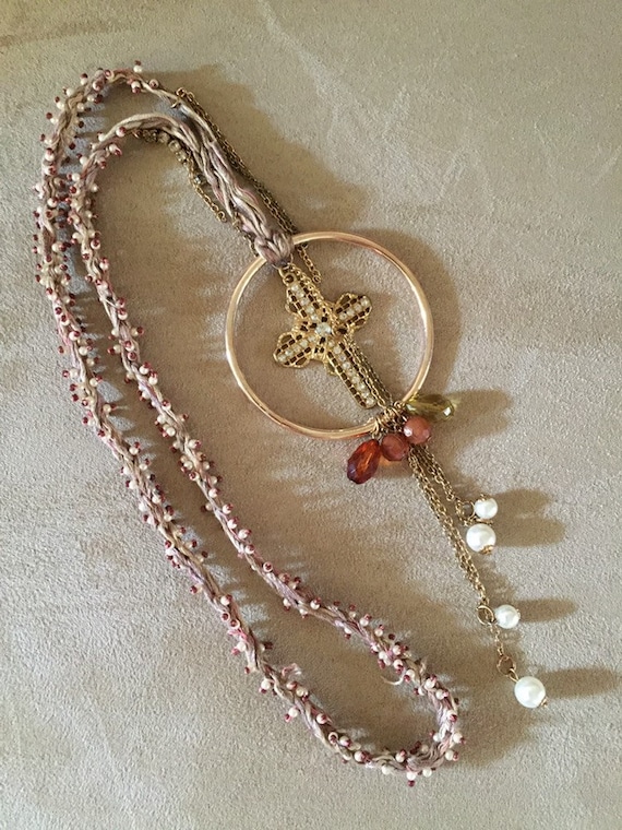Vintage Handmade Necklace with Large Cross
