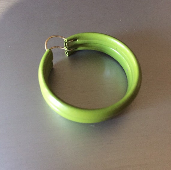 Vintage Sage Green enamel Hoop Earrings W/14K GF … - image 7