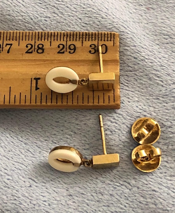 Antique 14K Solid Gold Dangle Stud Gemstone inlay… - image 5