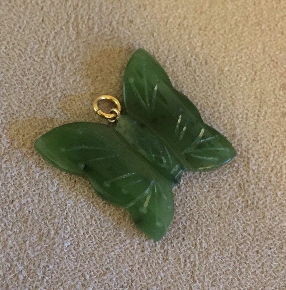 Vintage Spinach Green Jade Carved Jade Butterfly Pendant Etsy