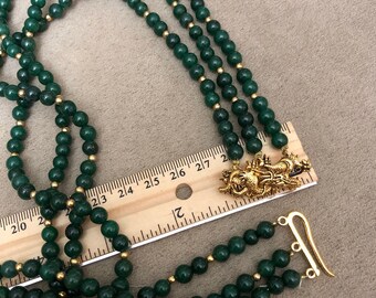 Vintage Alva Museum Smithsonian Green Jade 3 Strand Necklace W