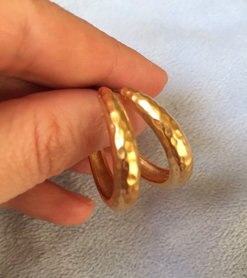 Brushed Matte Gold Hammered Gold Tone Hoops Pierced Moon Etsy