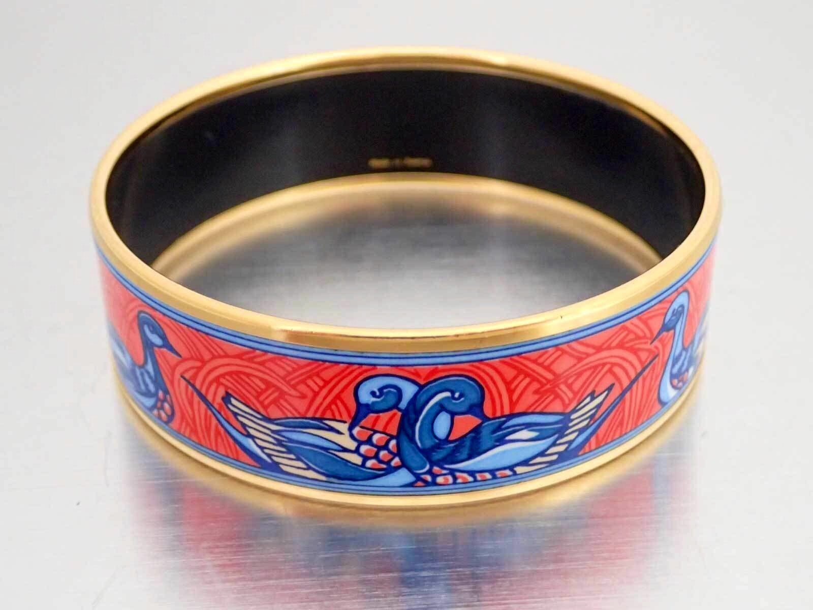 Retired Authentic HERMES Enamel Blue Swans Bangle Bracelet