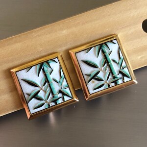 Rare Signed Toshikane Japan Clip on Earrings Bamboo Squares