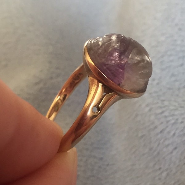 Antike 14K Gold Roh Amethyst Siegel Skarabäus Ring Größe 8