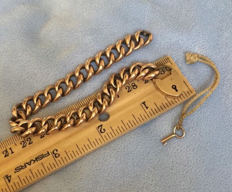 Victorian Rose Gold Heart Padlock Charm bracelet With Original Key Functions image 1