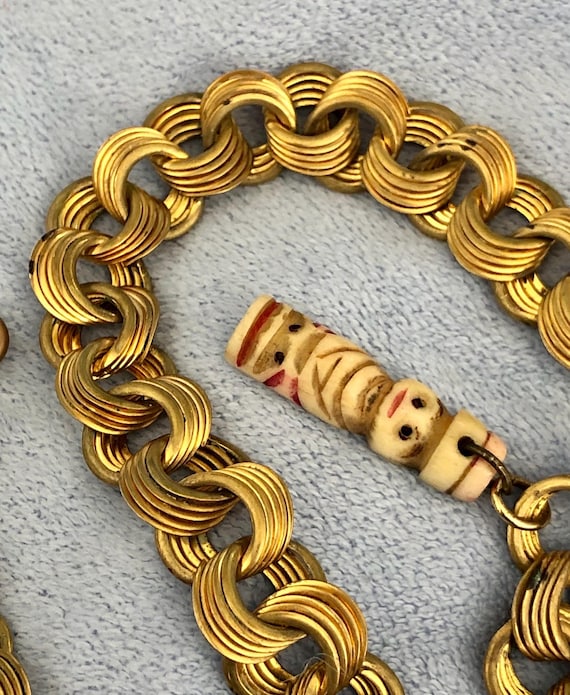 Rare Solid Brass Stacked Coiled Pocket Watch Chai… - image 8