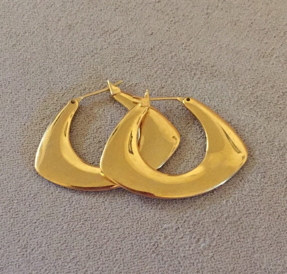 Plain Flat Monet Gold Tone Hoop Earrings Pierced … - image 1