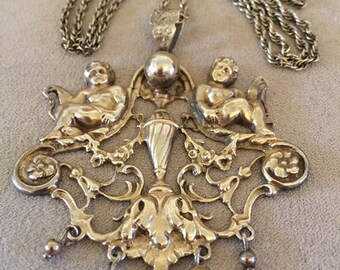アンティーク アールヌーボー スターリングシルバー ネックレス、天使