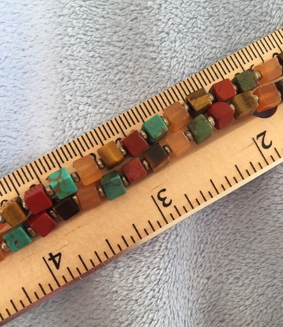 Vintage sterling silver tiny cube Multi Gemstone … - image 5