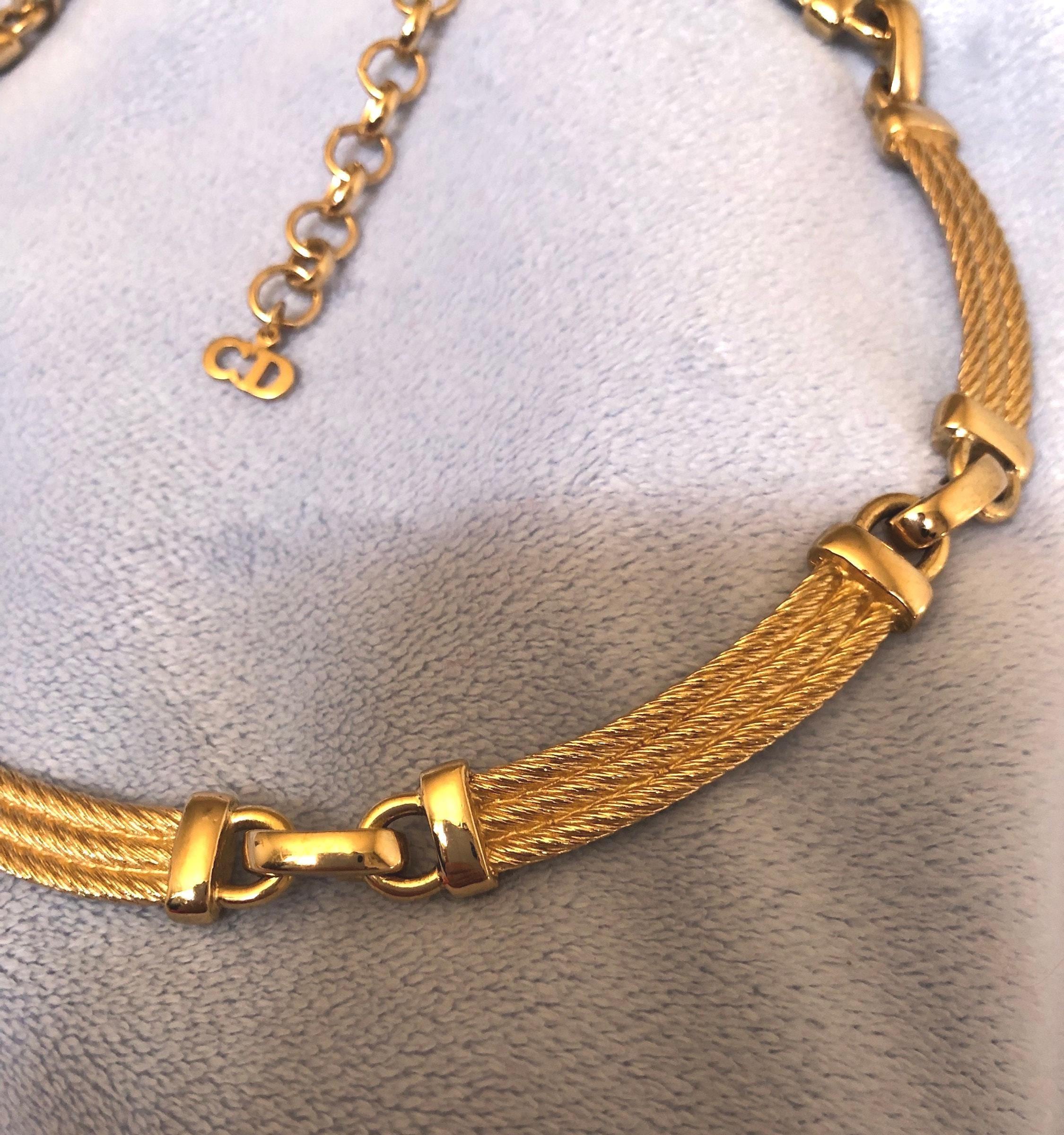 Vintage Christian Dior Gold Plated Necklace Equestrian Rope Links