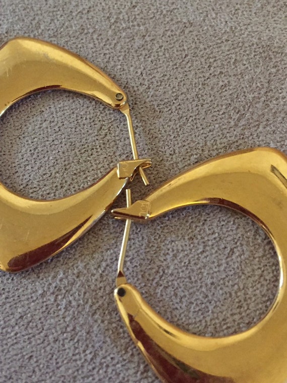 Plain Flat Monet Gold Tone Hoop Earrings Pierced … - image 8