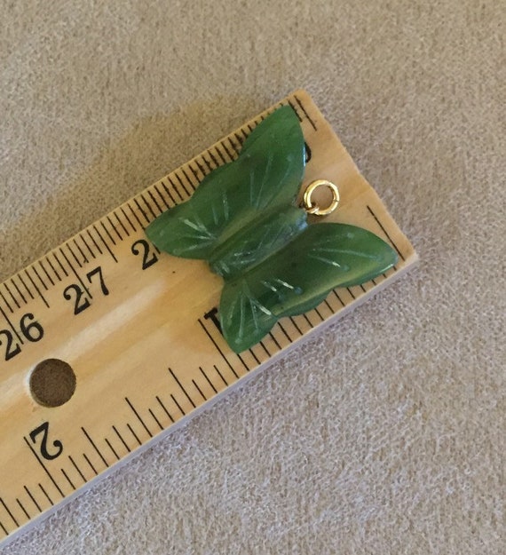 Vintage Spinach Green Jade Carved Jade Butterfly … - image 7