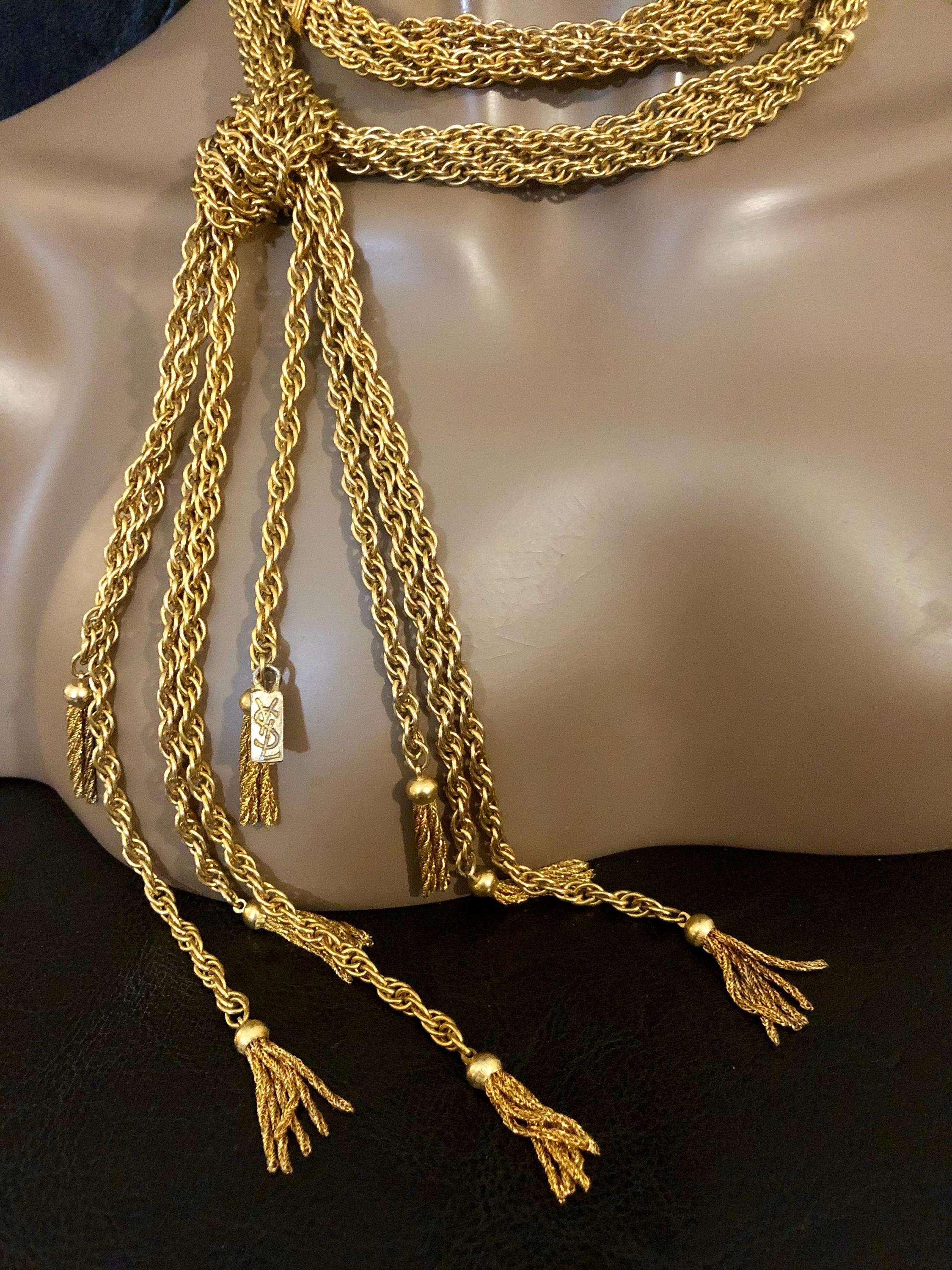 ヴィンテージ YSL タッセルチェーンベルトネックレス、イヴ・サン