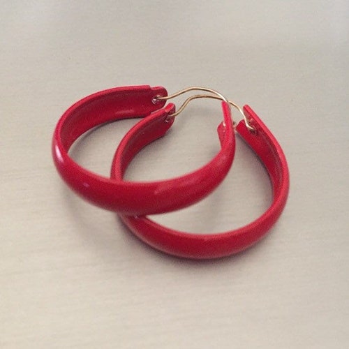 Vintage 1970’s Red enamel Hoop shops Earrings W/14K GF Ear wires