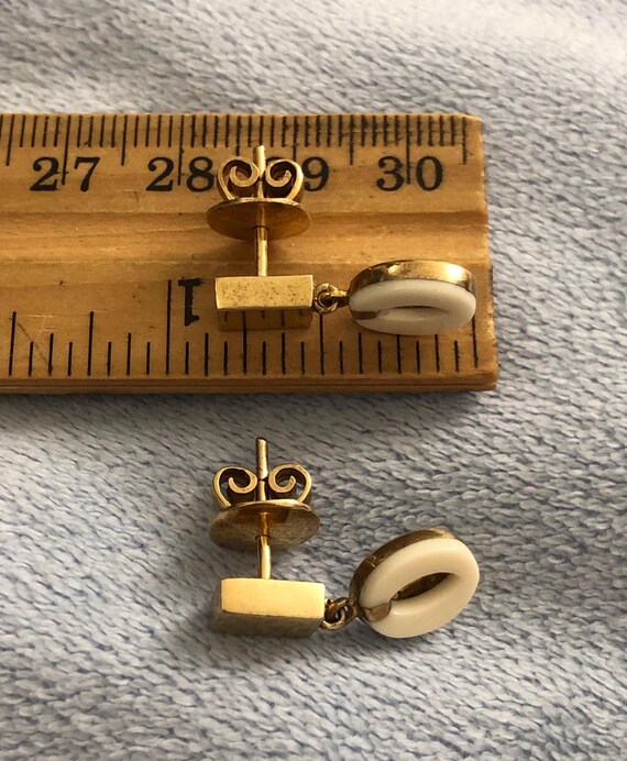 Antique 14K Solid Gold Dangle Stud Gemstone inlay… - image 2