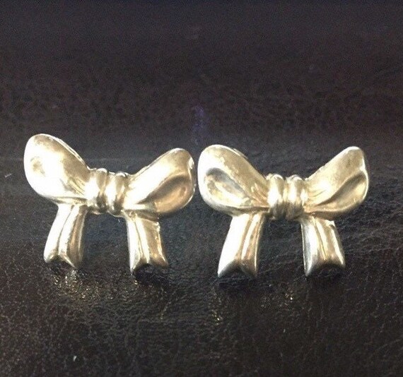 Vintage Ribbon Sterling Silver Bow  Earrings for … - image 6