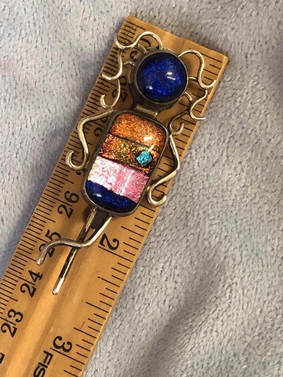 Handmade Sterling Signed Multi Color Dichroic Gla… - image 5