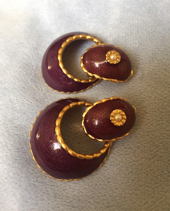 Vintage Guy Laroche Enamel Purple Hoop Earrings M… - image 8
