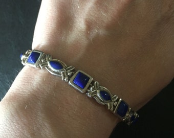 vintage Sterling Silver Blue Lapis Bracelet 6.5"