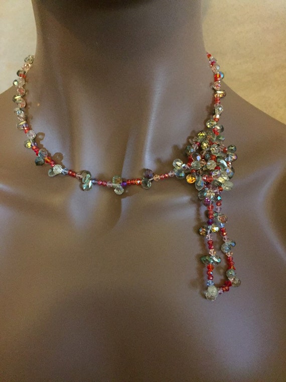 Vintage Crystal cluster multicolored rainbow Neckl