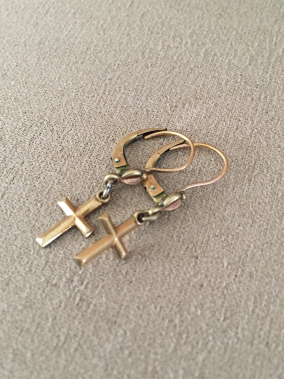 1920 - 1930's old rose Gold plated tiny dangle Cr… - image 3