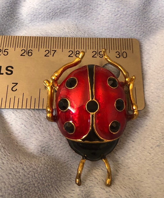 Vintage Signed RMN 3D Large Red Ladybug Enamel Br… - image 4