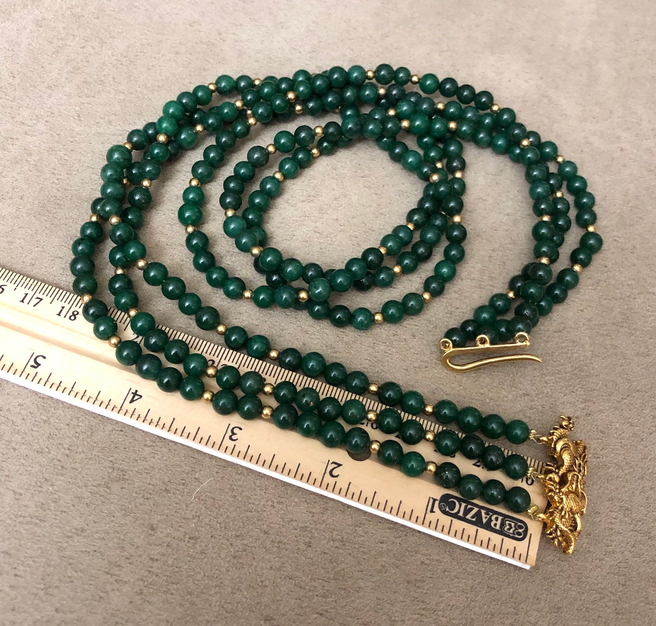 ◆629◆【JADEX 公式アカウント 01 】記念メダル 1930年 Vintage Alva Museum Smithsonian Green Jade 3 Strand Necklace W
