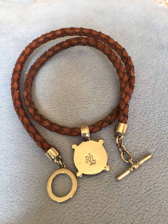 Ralph Lauren Brown leather choker with Charm RLL … - image 6