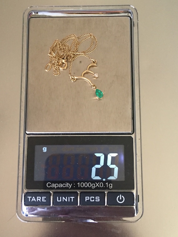 18K Solid Gold Emerald & Diamond Drop Choker Neck… - image 4