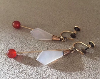 Pendientes colgantes con relleno de oro rosa de 12 quilates de los años 1920 y 1940 con pendientes de cornalina y ágata