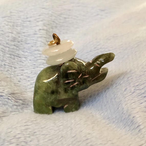 Tiny Double PI Disk Carved jade Elephant Charm Pe… - image 7