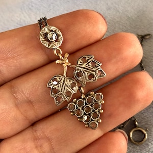Flemish Georgian rose cut Grapes pendant W/Victorian Sterling Chain necklace 17”