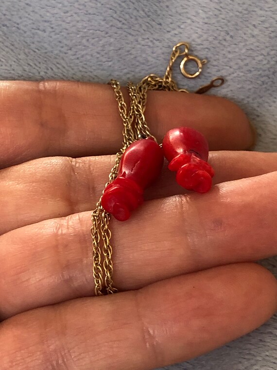 Antique Carved Red Coral Rose Buds Pendant W/Rope… - image 8