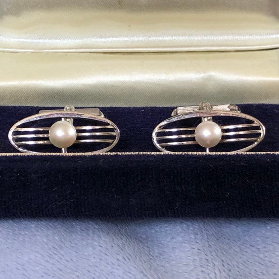 Unisex Art Deco Mikimoto Pearl Cufflinks W/Origin… - image 2