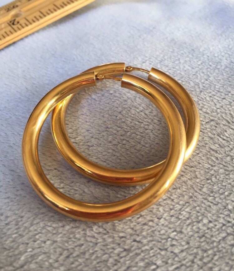 Vintage 18K Solid Gold 750 Endless Hoop Earrings Huggie Set - Etsy