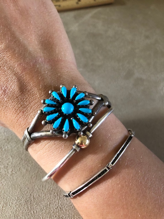 Zuni Turquoise Sterling silver cuff Bangle Bracel… - image 8