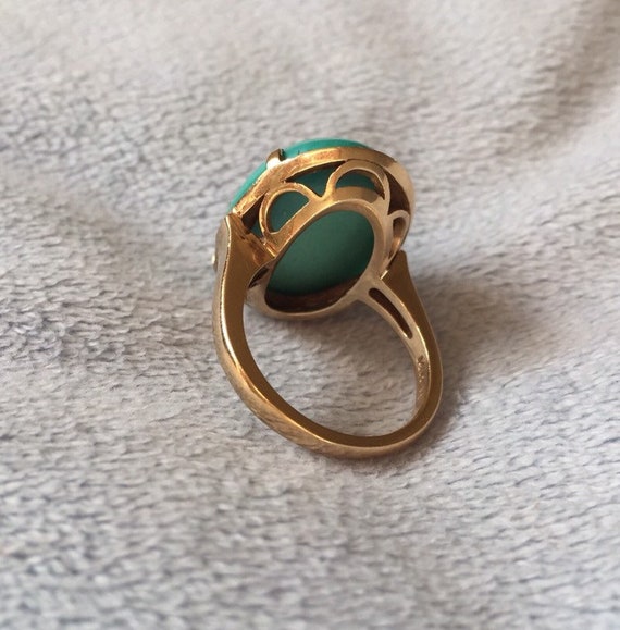 14K Solid Gold Large Turquoise Ring 6.5 - image 8