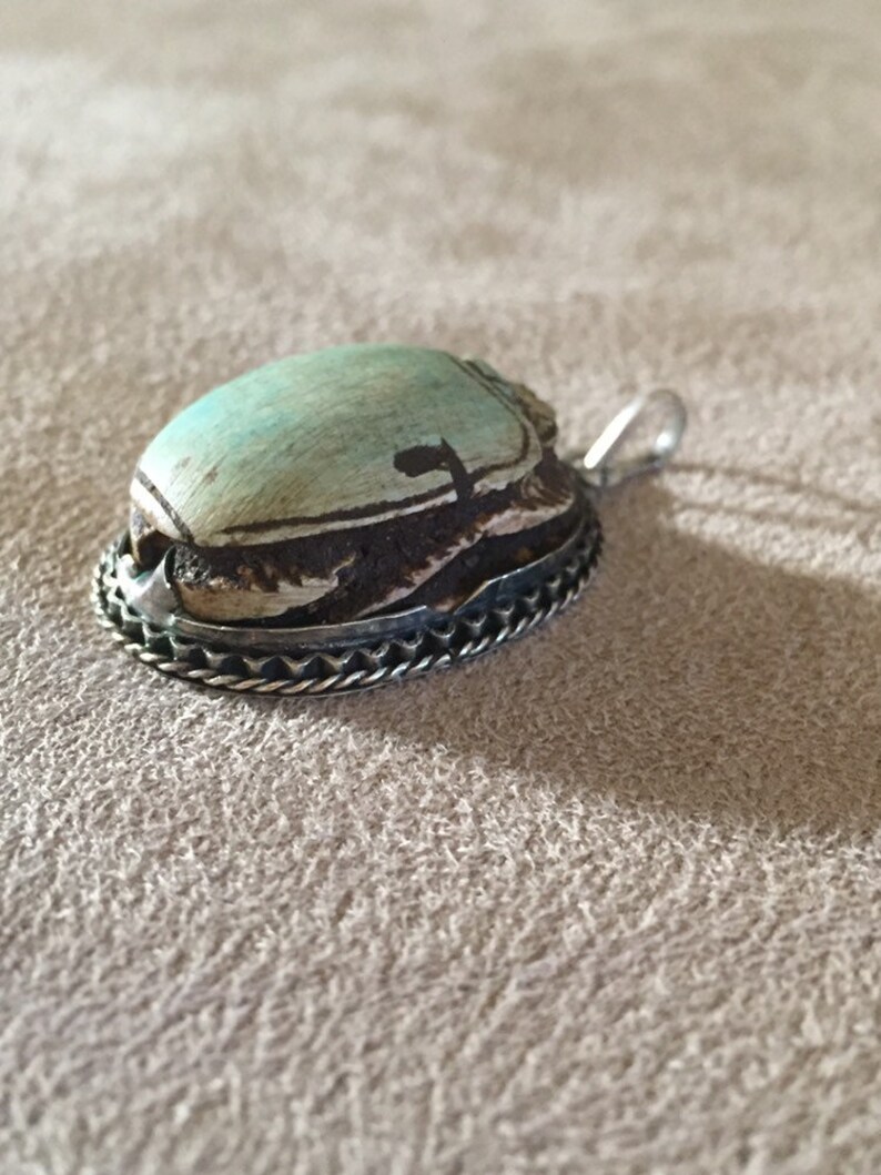 Art Deco Sterling Silver Egyptian Scarab Beetle Talisman Pendant - Etsy